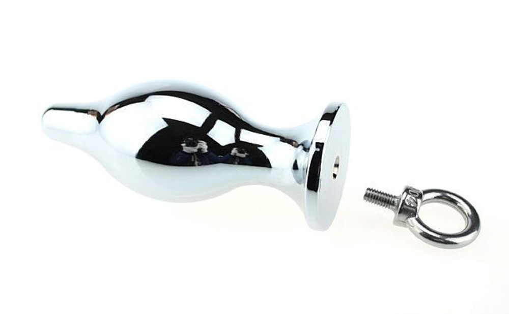 Серебристая металлическая анальная пробка с кольцом - 7 см. (Цвет: серебро)