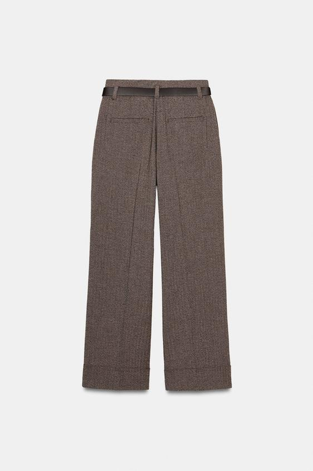 ZARA БРЮКИ В ЕЛОЧКУ С РЕМНЕМ, КОРИЧНЕВЫЙ