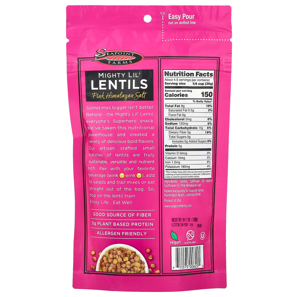 Seapoint Farms, Mighty Lil' Lentils, розовая гималайская соль, 142 г (5 унций)