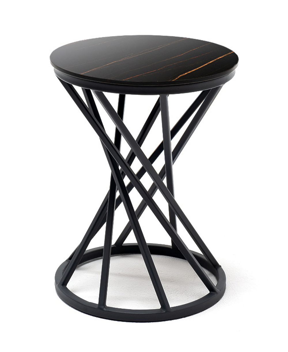 "Сантьяго" журнальный стол из HPL круглый Ø40 H55, каркас из стали темно-серый (RAL 7024), цвет столешницы "черный мрамор"