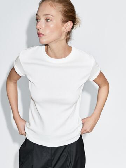 Massimo Dutti Футболка с коротким рукавом из 100% хлопка, натуральный/кремовый