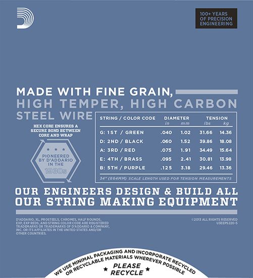 Струны для бас-гитары D'ADDARIO EPS220 5