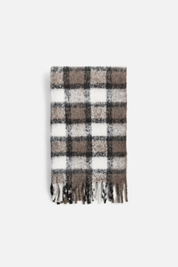 ZARA ШАРФ ИЗ РЕЛЬЕФНОЙ ТКАНИ В КЛЕТКУ, СЕРОВАТО-КОРИЧНЕВЫЙ