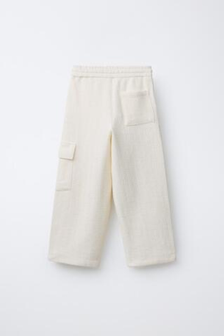 ZARA БРЮКИ КАРГО ИЗ РЕЛЬЕФНОЙ ТКАНИ, ЭКРЮ