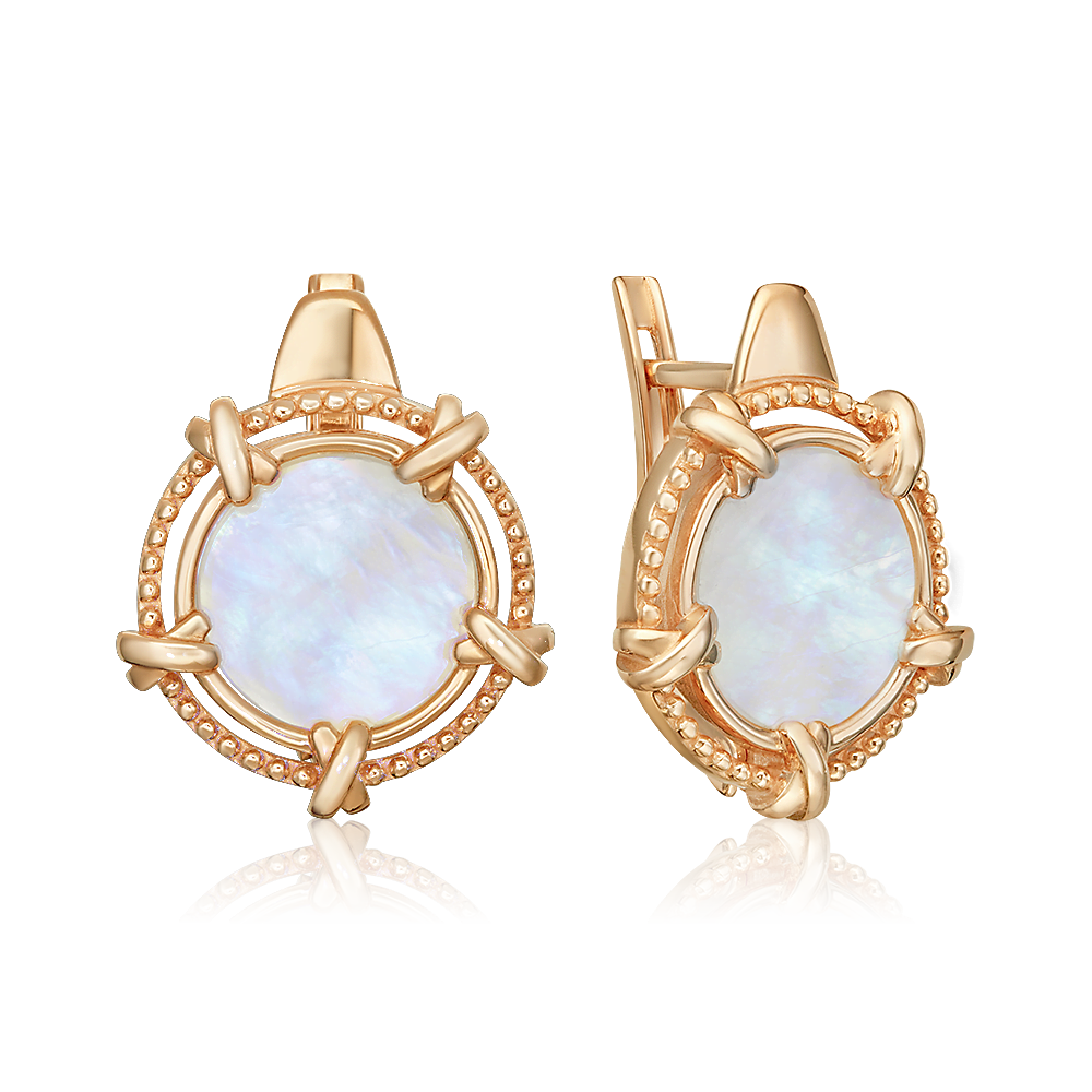 Серьги с английским замком из красного золота с перламутром