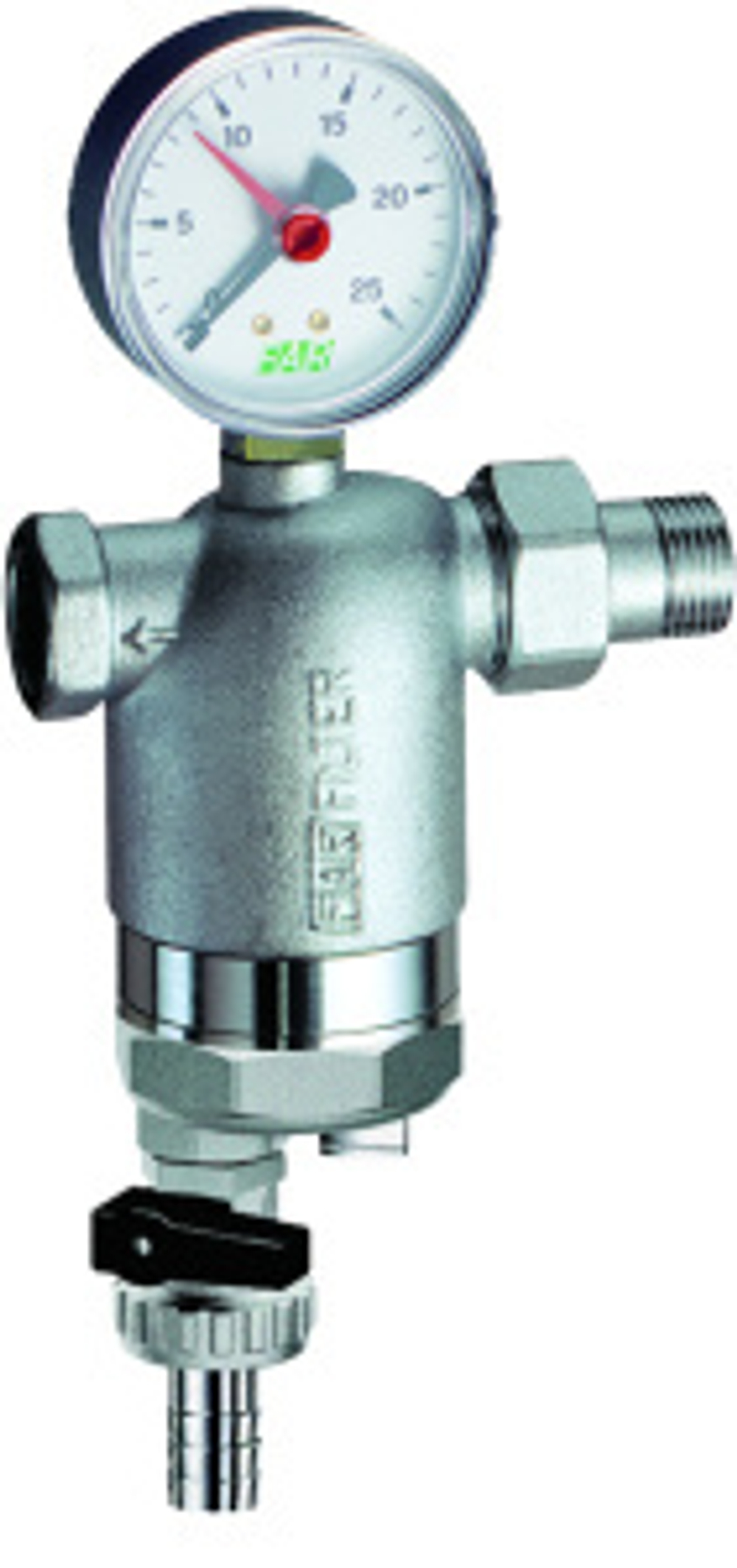 Фильтр 1/2", ВР-НР, 300 мкм, с магнитной вставкой, с манометром, Tmax: 95 °С, 25 бар FAR