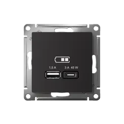 Розетка USB AtlasDesign тип A+C 45Вт QC PD высокоскор. ЗУ механизм карбон SE ATN001029