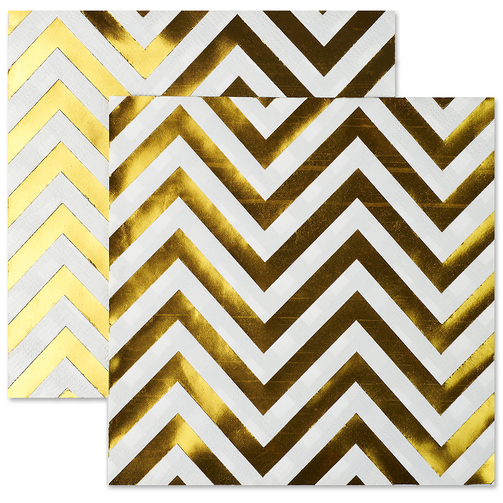 Салфетки с фольгированным золотыми зигзагами, 33 см, 12 шт