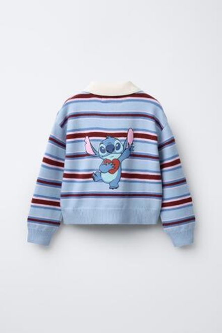 ZARA ТРИКОТАЖНЫЙ ДЖЕМПЕР ПОЛО В ПОЛОСКУ LILO & STITCH © DISNEY, ГОЛУБОЙ