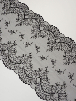 Вышивка на сетке черная неэластичная ширина 22 см