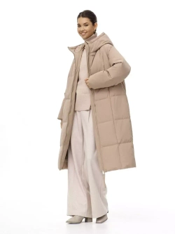 Пуховик длинный с капюшоном, бежевый, SilverFox