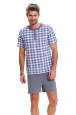 Клетчатая мужская пижама с шортами (Размер: XXL) (Цвет: серый с синим)