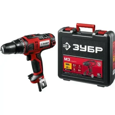 ЗУБР 500 Вт, 45 Нм, кейс, сетевая дрель-шуруповерт (ДШ-М3-500-2 К)