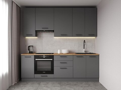 Кухонный гарнитур Антрацит (графит) 2400 мм столешница 38 мм, верхние шкафы 950 мм, ЛДСП, прямая кухня с увеличенным хранением для студии, дачи и малогабаритной квартиры