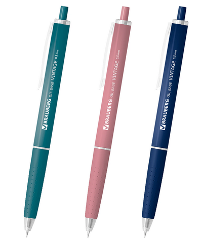 Ручка шарик. масл. автомат. узел 0,5мм. лин.0,3мм. "Oil-Base Vintage" синяя, ассорти (BRAUBERG)