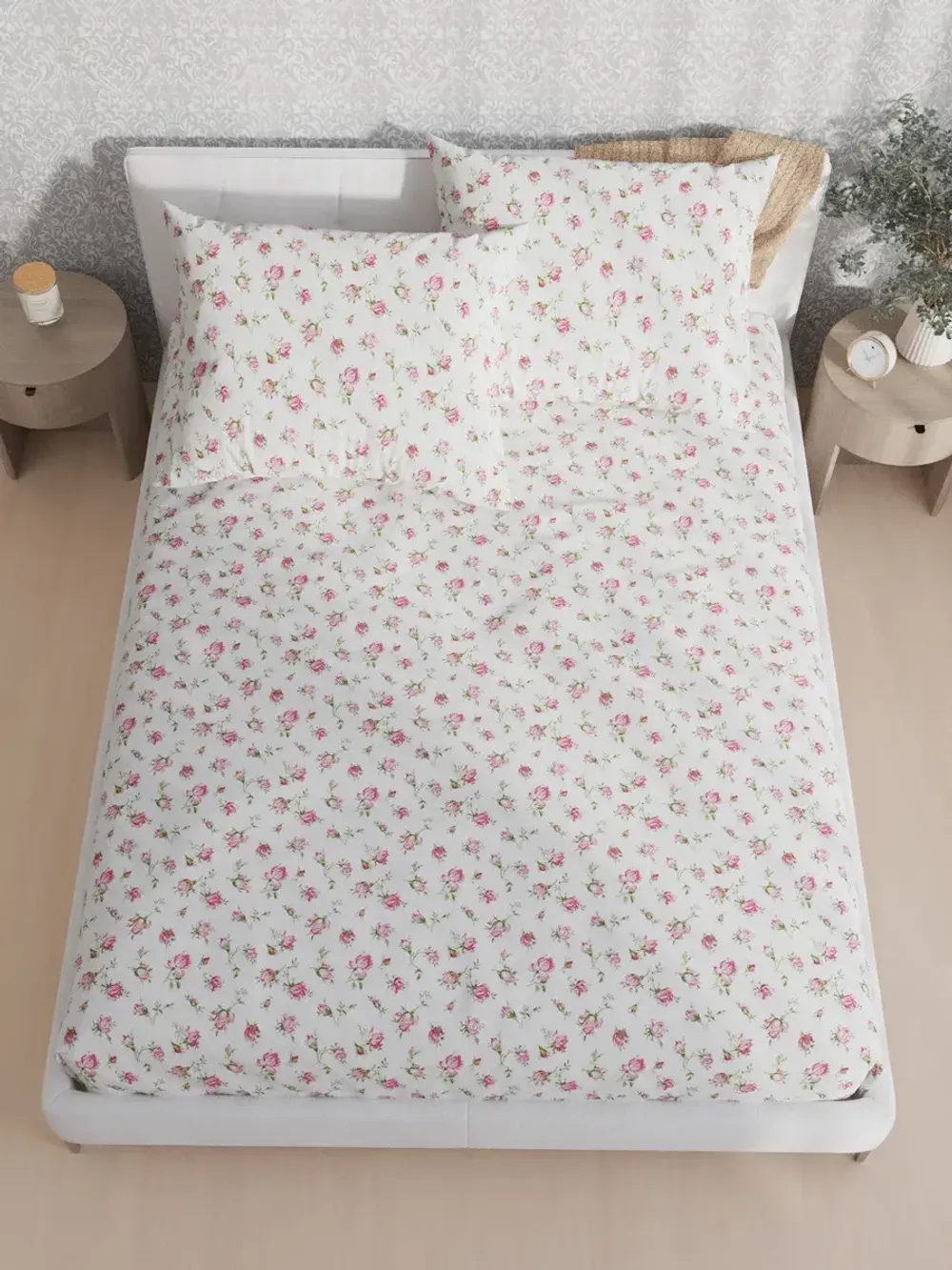 Постельное белье Полисатин Мечта "Бутоны роз" семейное Наволочка 50х70 см 2 шт Простынь на резинке 160x200 см Пододеяльник 145x215 см 2шт