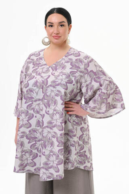 Туника свободная, принт нежно-фиолетовый