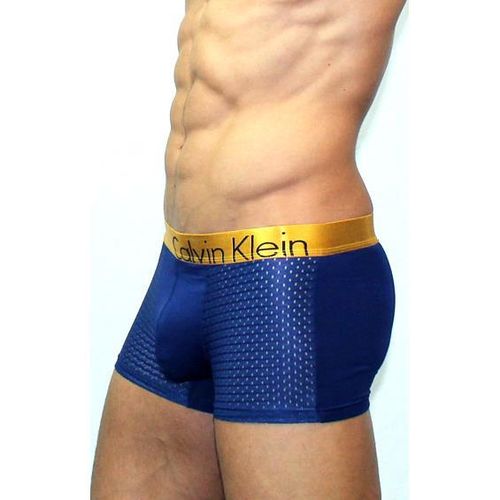 Мужские трусы боксеры темно-синие с золотистой резинкой Calvin Klein Bold Trunks со вставкой