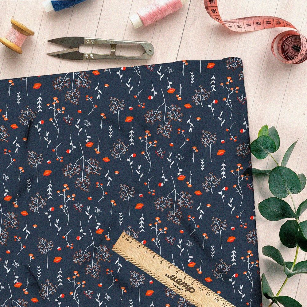 Ткань шелк Армани мелкий принт веточки