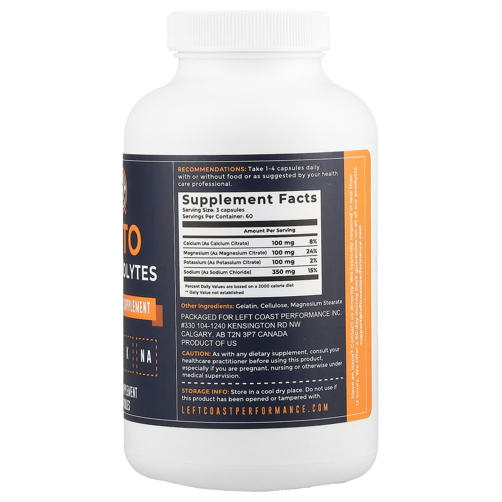 Left Coast Performance, Кето-электролиты`` 180 капсул