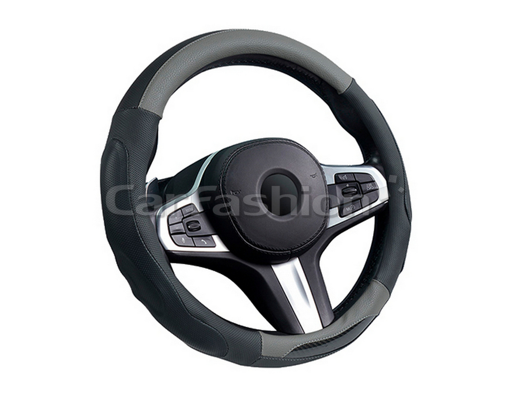 Оплетка на руль круглая CarFashion -М- «LAREDO» 31640 - Экокожа - чёрный/чёрный/шов серый