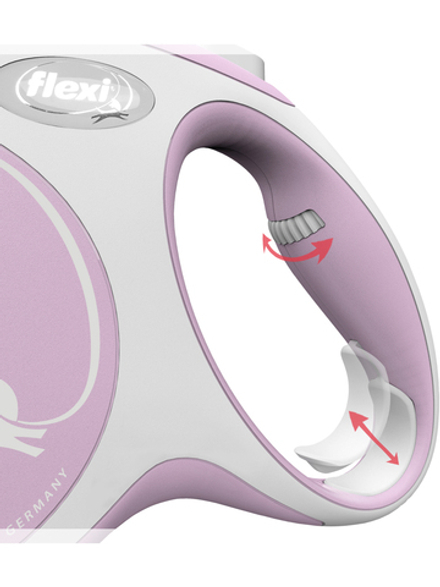 Поводок-рулетка Flexi New Comfort M. Лента 5 м. для собак до 25 кг. Розовый