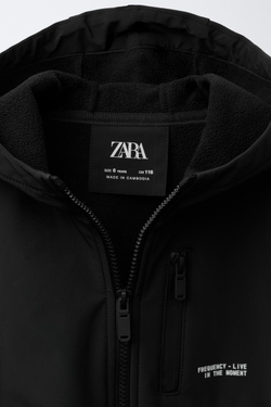 ZARA КУРТКА С КАПЮШОНОМ И ПОДКЛАДКОЙ, ЧЕРНЫЙ