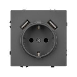 Механизм розетки с USB зарядкой SCT-NOBE-MUAA-SFPL-GR (230V, 16A) (Arlight, Серый базальт) 054291