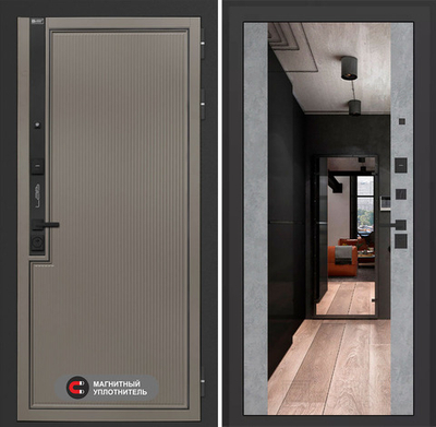 Входная дверь Лабиринт Лаб 1 Про - Зеркало максимум Бетон светлый