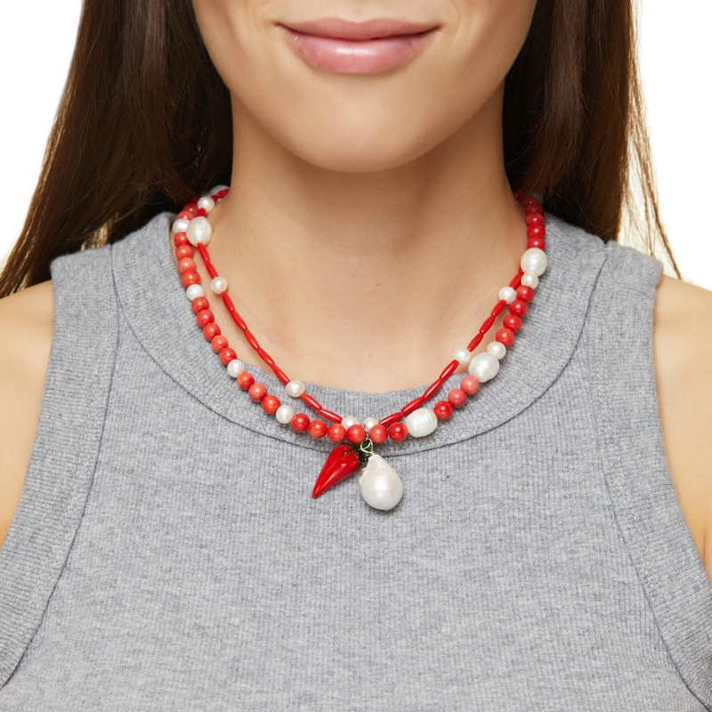 Колье Коралл с Жемчугом и Чили