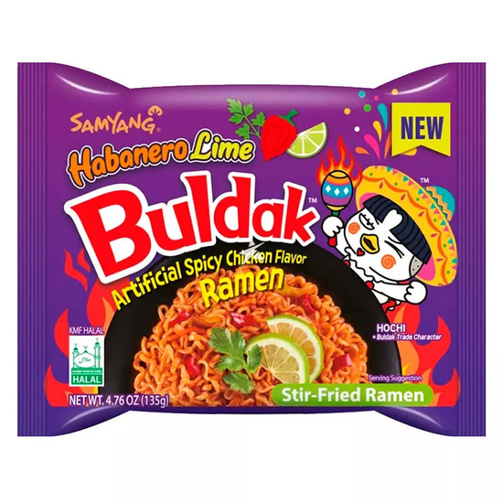 Лапша быстрого приготовления Samyang Buldak Habanero Lime Hot Chicken Flavor Ramen со вкусом перца хабанеро и лайма, 135 г (Корея)