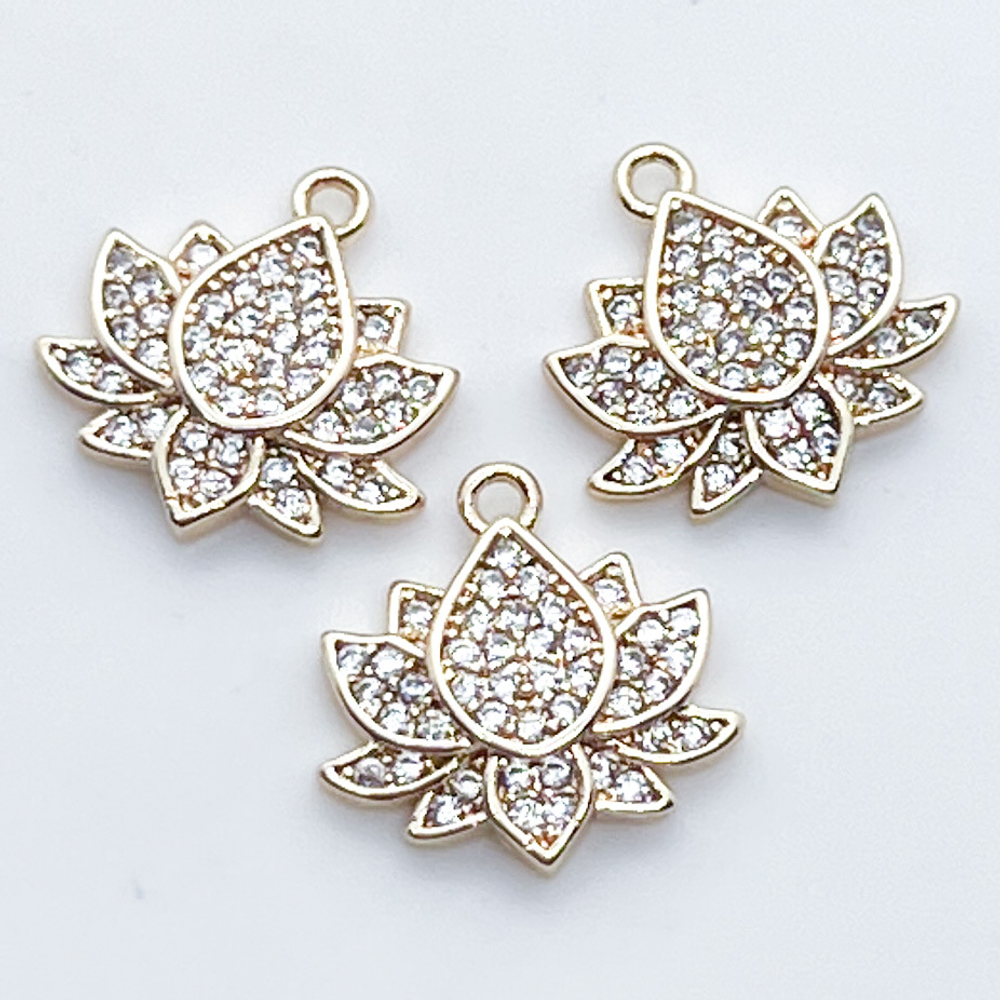 Подвеска Лотос, цвет золото, фианиты, размер 13*13 мм, цена за 1 шт