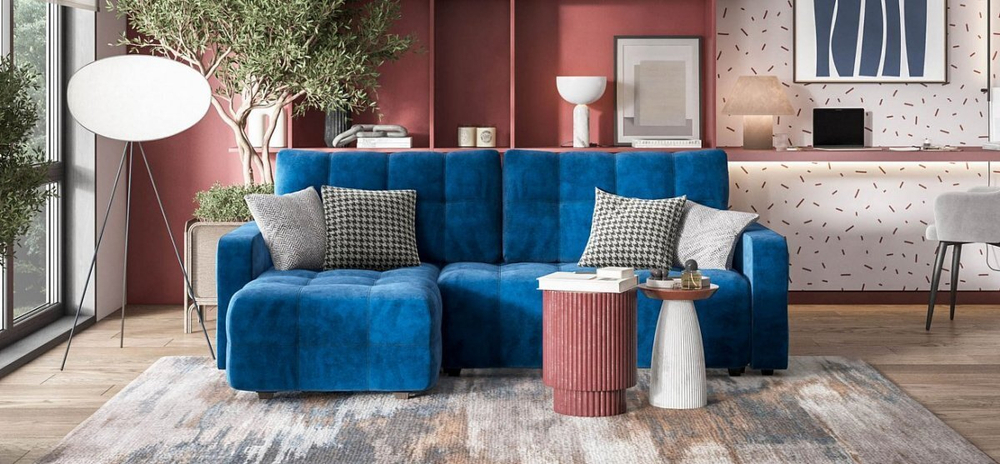 Угловой диван Денди Велюр Монолит синий