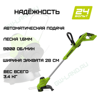 Триммер Greenworks G24LT28 24V 2107107 (28 см) аккумуляторный