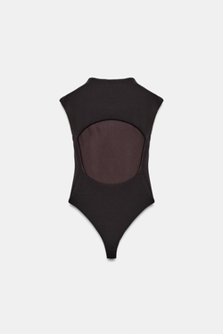 ZARA БОДИ С ВЫРЕЗАМИ ИЗ ЭЛАСТИЧНОЙ ТКАНИ, КОРИЧНЕВЫЙ