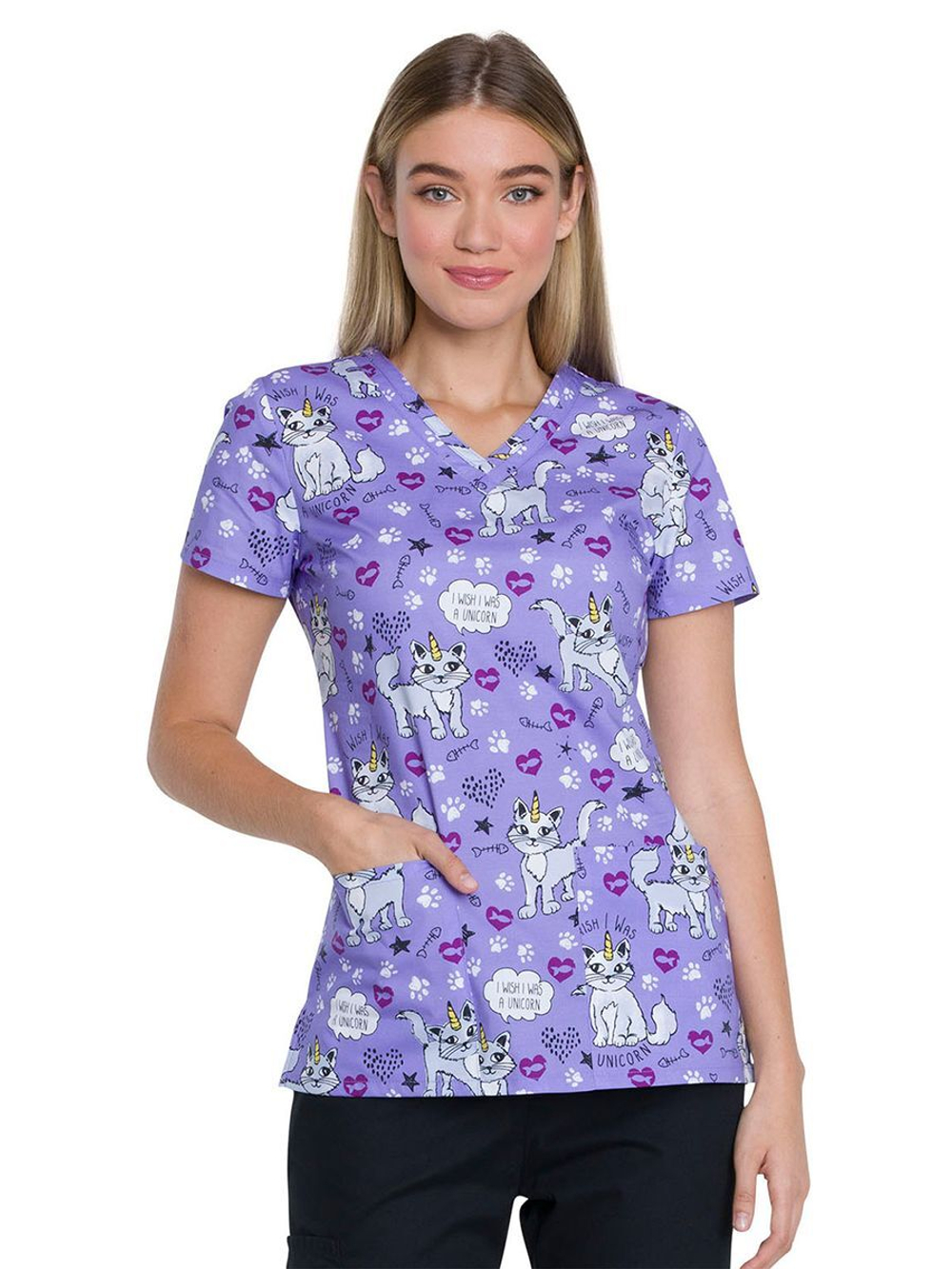 Топ медицинский женский Dickies DK708, кошки-единорожки, XS