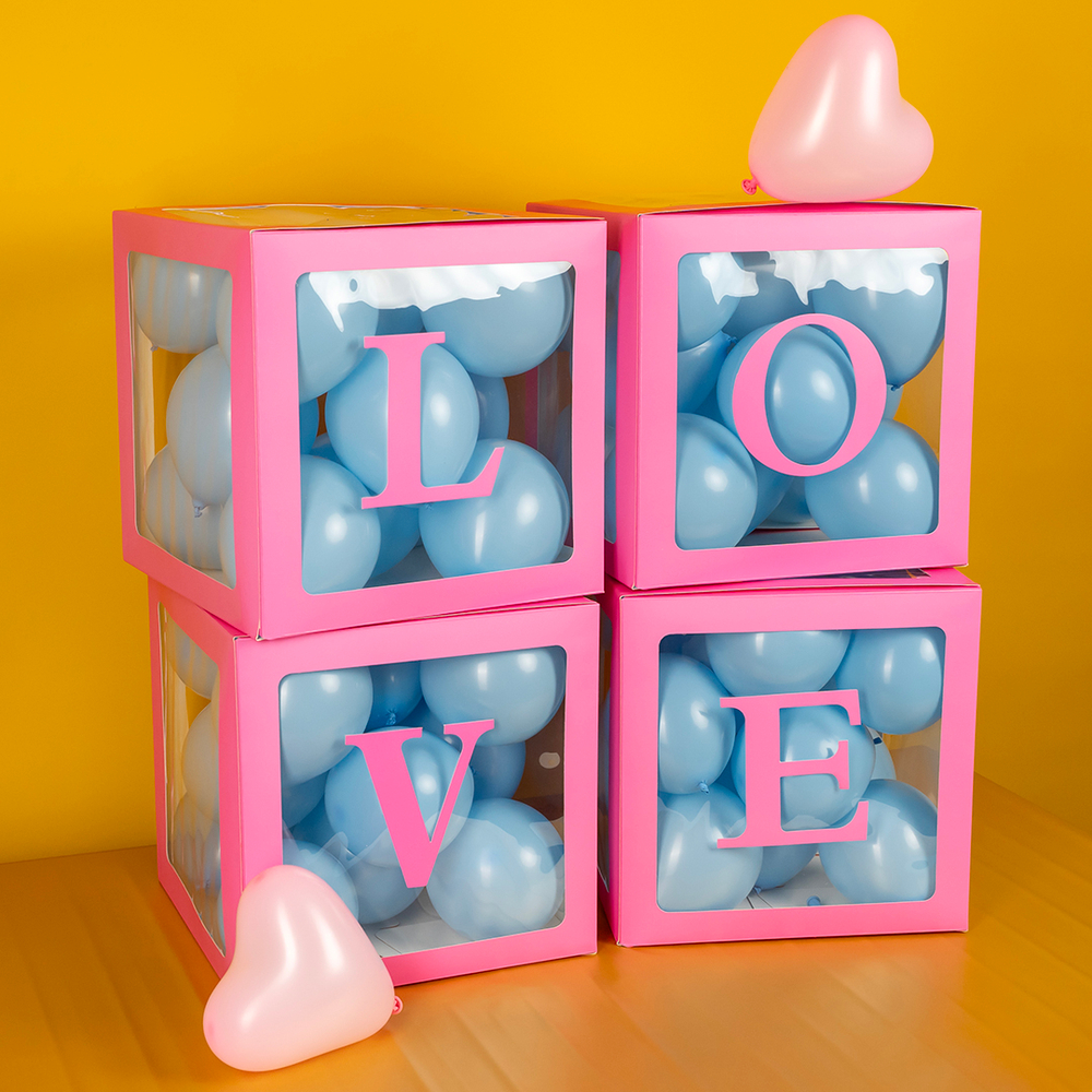 Декоративные коробки для шариков с воздухом с надписью Love розовые