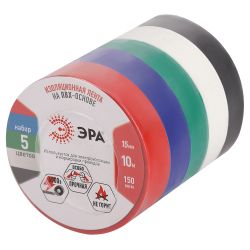 Изолента ЭРА ET1510MIX ПВХ 15мм х 10м 5 цветов