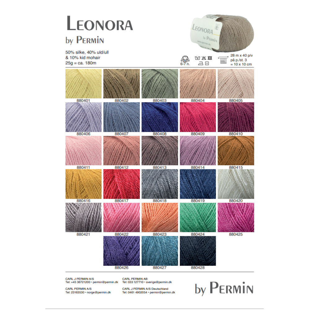 Пряжа для вязания Leonora 880403, 50% шелк, 40% шерсть, 10% мохер (25г 180м Дания)