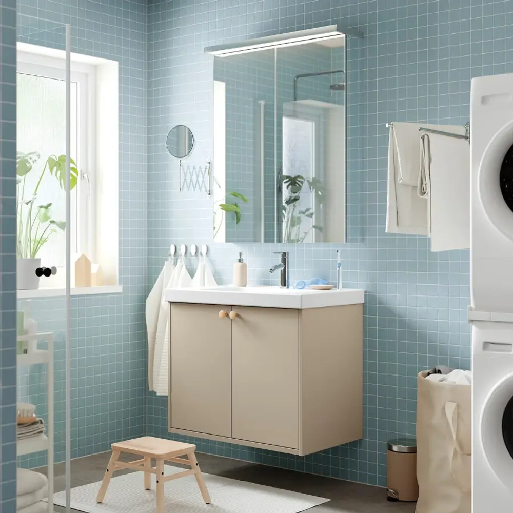 Тумба для ванной  - HAVBÄCK / ORRSJÖN/  HAVBАCK / ORRSJОN IKEA/ХАВБЕК / ОРРДЖЕН ИКЕА, 70х82 см, белый/бежевый