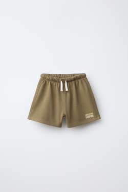 ZARA ШОРТЫ ИЗ МЯГКОЙ ТКАНИ С НАДПИСЬЮ, ХАКИ