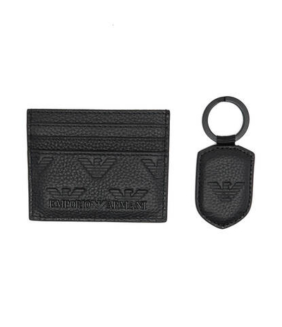 Кожаный кардхолдер + брелок Emporio Armani - черный(Y4R264 Y142V)