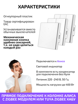 Умный выключатель ZigBee двухклавишный для Алисы