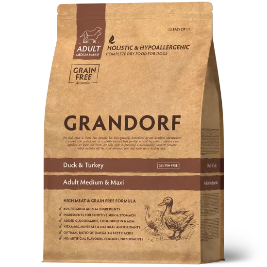 Grandorf Утка с индейкой для взрослых собак средних и крупных пород 10 кг