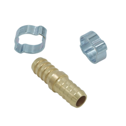 OPT-71212HH Штуцер соединительный латунный елочка-елочка 12 × 12 мм, 2 обжимных оцинкованных стальных хомута