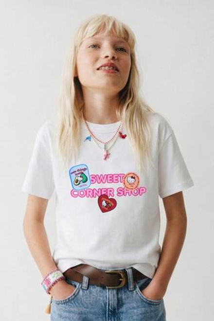 ZARA ФУТБОЛКА СТИКЕРЫ HELLO KITTY ©, БЕЛЫЙ