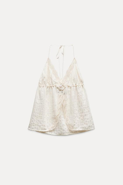 ZARA ТОП С ГОРЛОВИНОЙ ХАЛТЕР, КОСТЯНОЙ