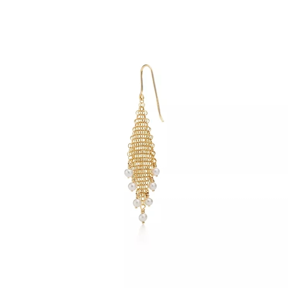 Серьги из жёлтого золота 18k с жемчугом, Tiffany 💠mesh