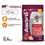 AWARD Indoor Big cats Сухой корм для взрослых домашних кошек крупных пород с говядиной и курицей, 400гр