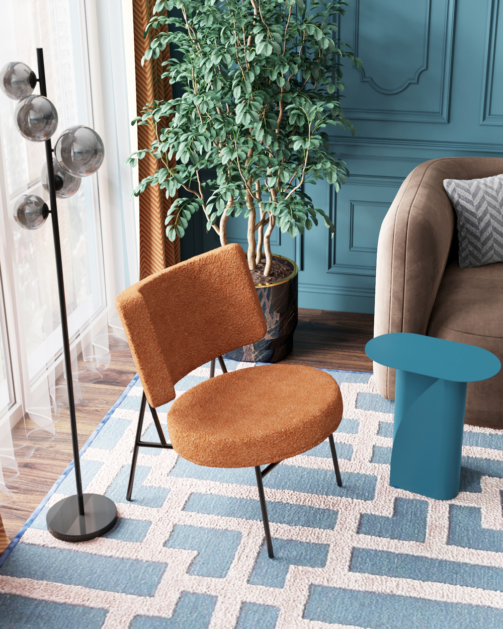 Кресло District Lounge букле терракотовый